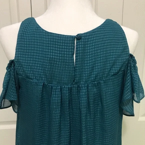 Anthropologie Maeve Tavin Turquoise Cold Shoulder Ruffle Blouse 4P - Picture 5 of 15